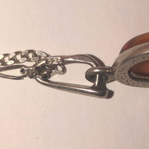 VTG Sterling Amber Pendant & Figaro Link Chain 18” & 1” - Picture 6 of 9